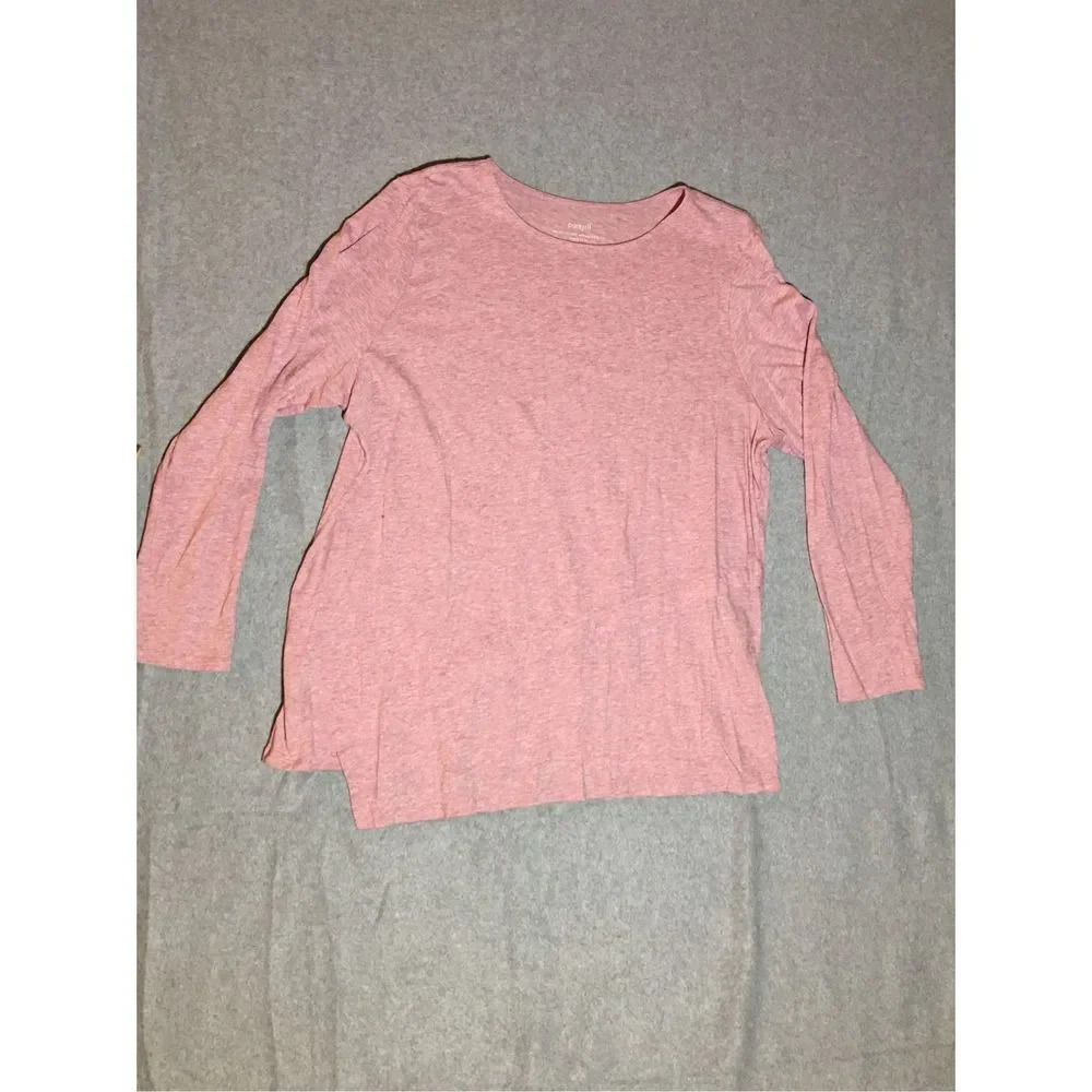 Womens J Jill Shirt Size XL Layered Asymmetrical Hem Tee Pink Abstract Cotton